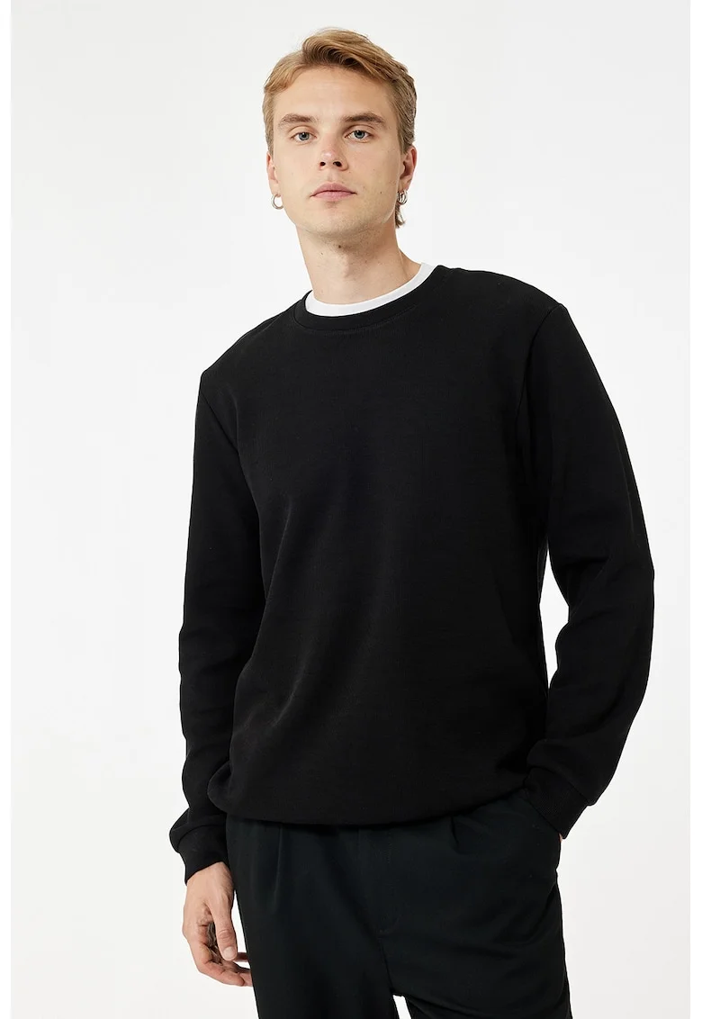 Bluza de trening cu decolteu la baza gatului si model uni, Negru