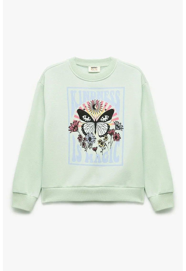 Bluza de trening cu decolteu la baza gatului si design grafic, Verde pal