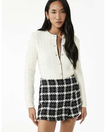 Cardigan din amestec de lana cu design torsade, Alb fildes