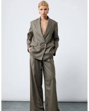 Sacou cu design doua randuri de nasturi, Maro taupe