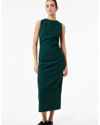 Rochie midi fara maneci, Verde inchis