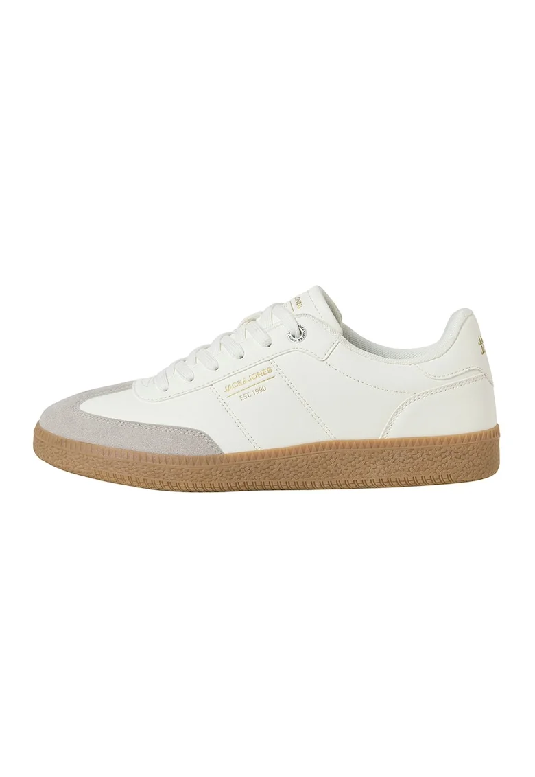 Pantofi sport low-cut de piele ecologica, Alb/Maro taupe deschis