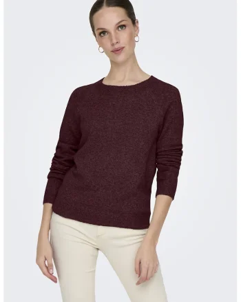 Pulover tricotat fin cu maneci raglan, Rosu inchis