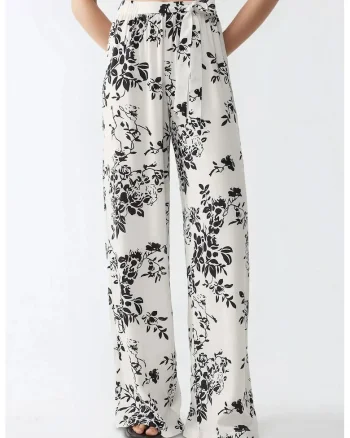 Pantaloni dama,  cu imprimeu, talie elastica, multicolor, textil