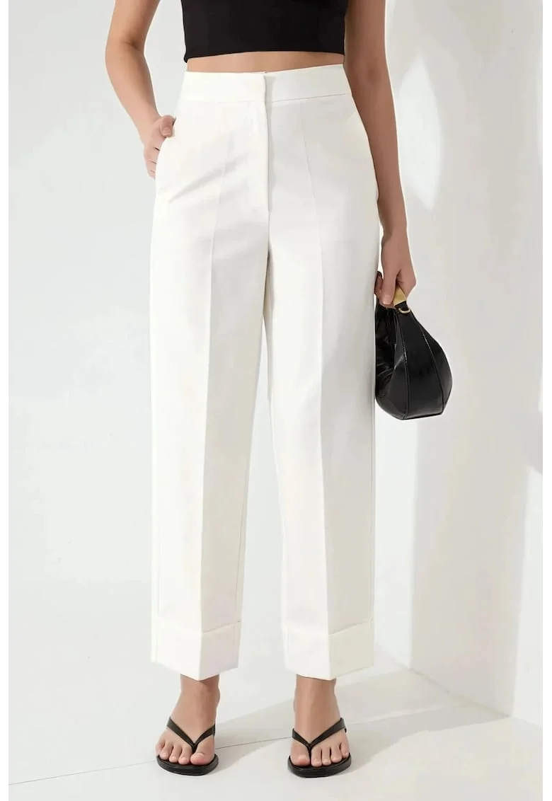 Pantaloni pentru dama,  tiv dublu, bumbac/viscoza/elastan, alb