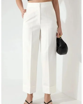 Pantaloni pentru dama,  tiv dublu, bumbac/viscoza/elastan, alb