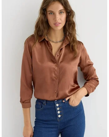Camasa clasica dama,  satin, maro