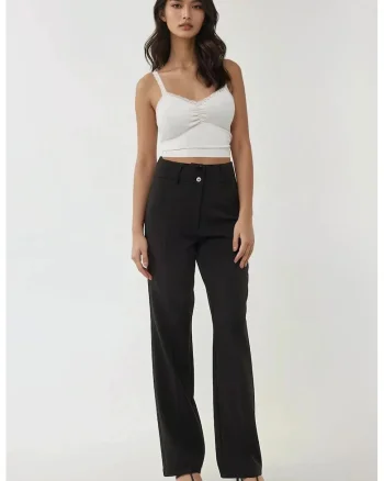 Pantaloni dama,  evazati cu talie inalta, negri, bumbac-elastan