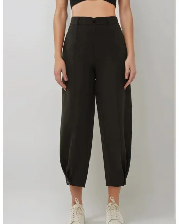 Pantaloni dama,  conici, talie inalta, negru, poliester-elastan