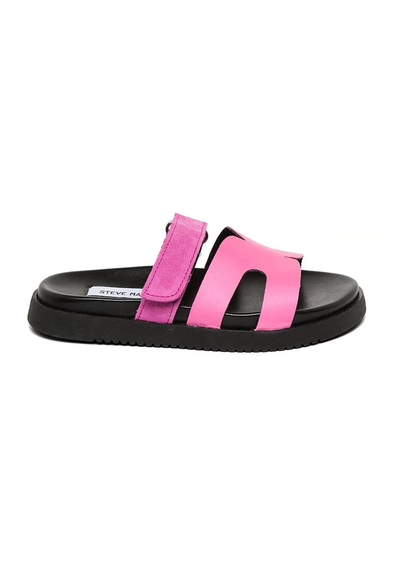 Pantofi de piele intoarsa si piele ecologica cu bareta velcro, Fucsia