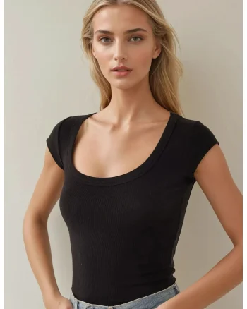 Tricou dama,  bumbac/elastan/modal, slim fit, negru