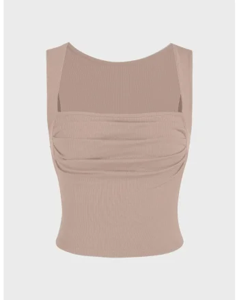 Bluza dama,  decolteu patrat, pliuri, Maro