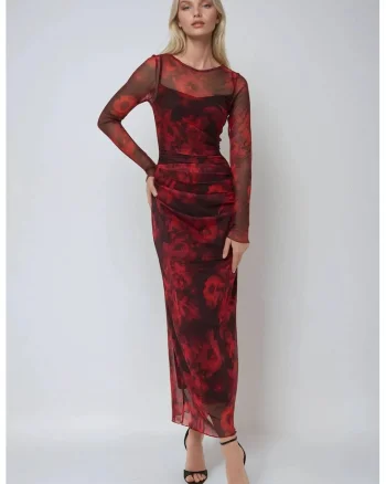 Rochie maxi mulata  imprimeu, rosu, jerseu