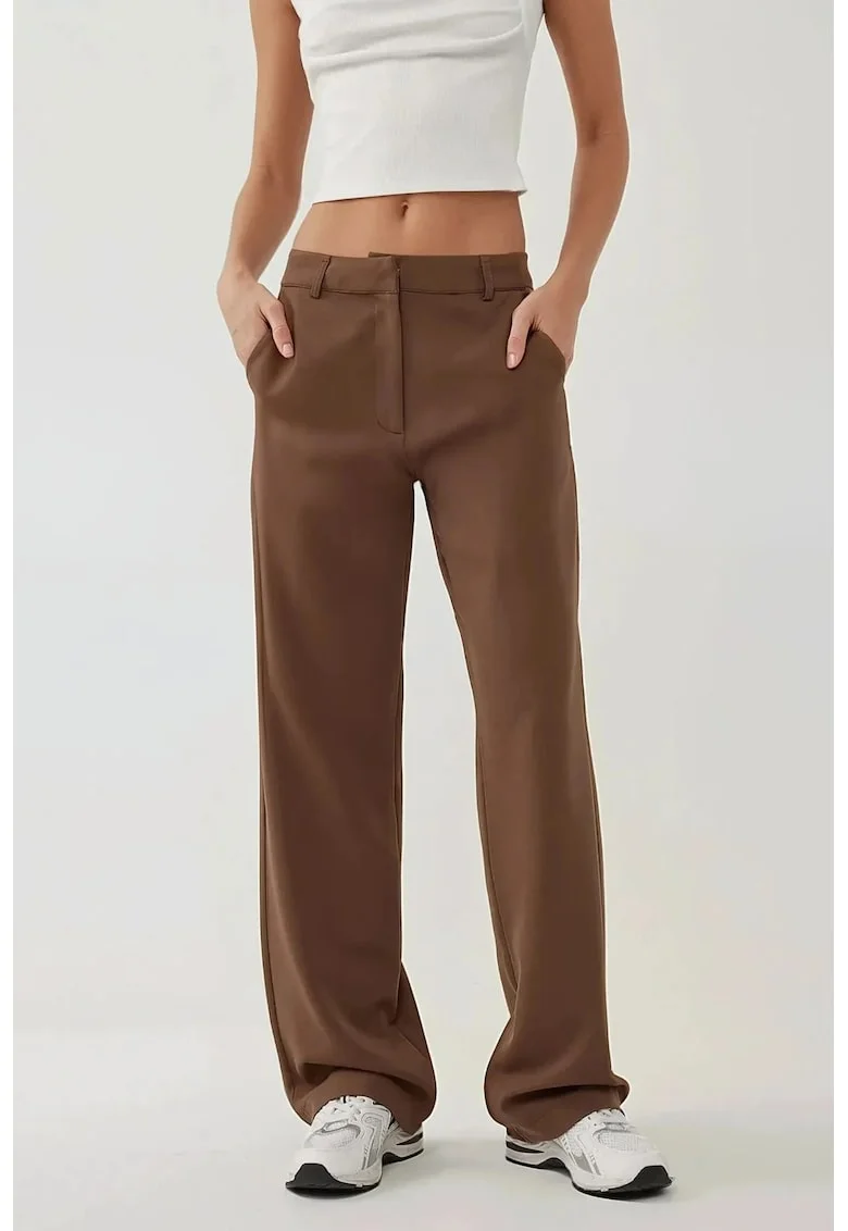 Pantaloni dama,  drepti, tesuti, maro, textil