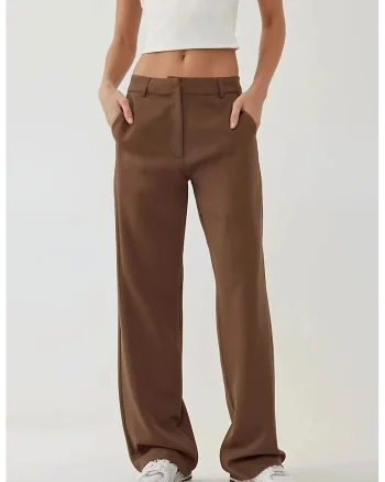 Pantaloni dama,  drepti, tesuti, maro, textil