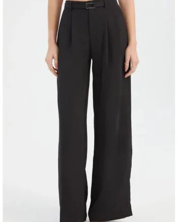 Pantaloni dama,  largi plisati, talie inalta, negri, textil