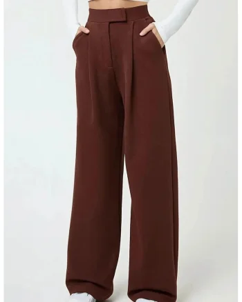 Pantaloni dama,  textil, talie inalta, culoare maro