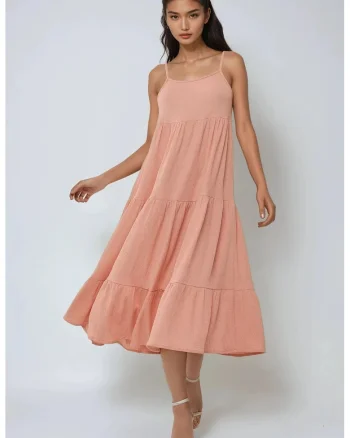 Rochie midi,  texturata, roz, jerseu
