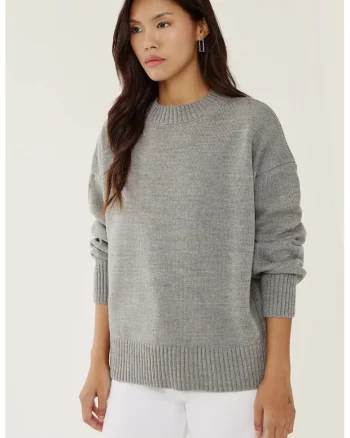 Pulover de dama  guler rotund, confortabil, gri, tricot
