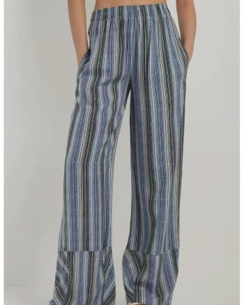 Pantaloni pentru dama  largi, cu imprimeu, textil, albastru