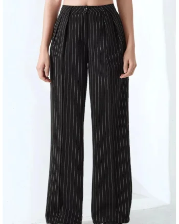 Pantaloni pentru dama,  Palazzo, cu dungi, pliati, poliester/viscoza, negru