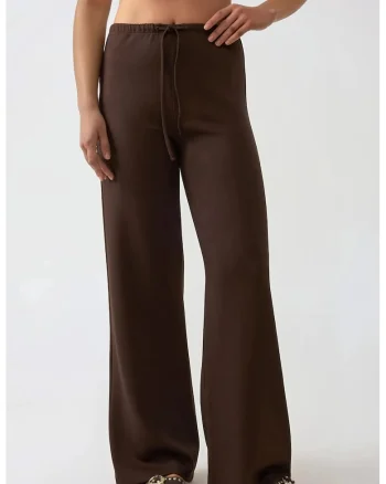 Pantaloni pentru dama  texturati, croi larg, textil, maro