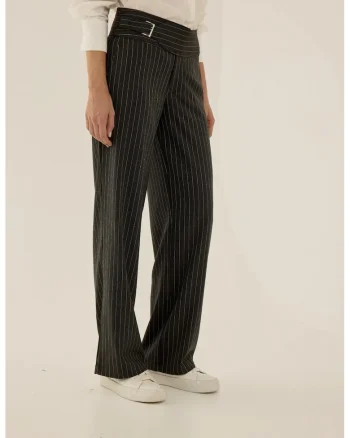 Pantaloni eleganti pentru dama,  cu dungi, textil, negru