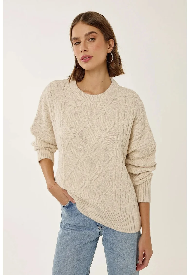 Pulover dama,  supradimensionat, natur, tricot