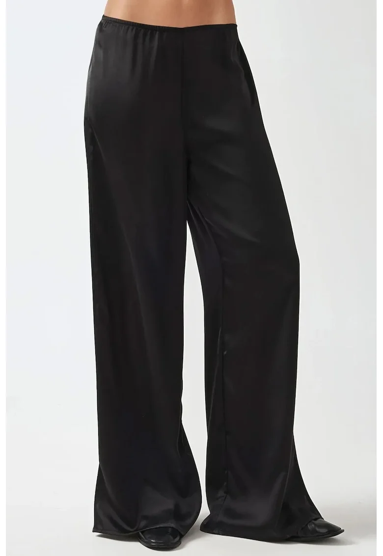 Pantaloni pentru dama,  largi, satin, negru