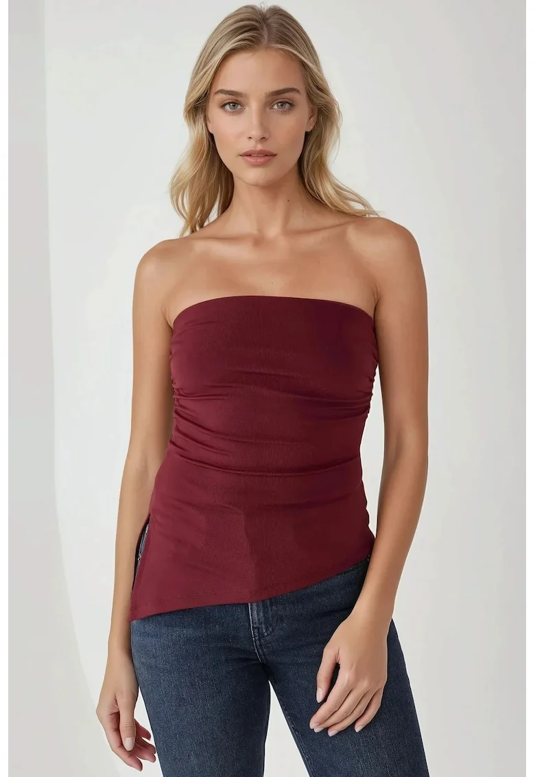 Top tricotat fara bretele,  slim fit, rosu, jerseu/tricot