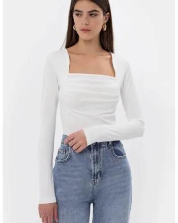 Bluza dama  cu volane, alb, poliester, Alb