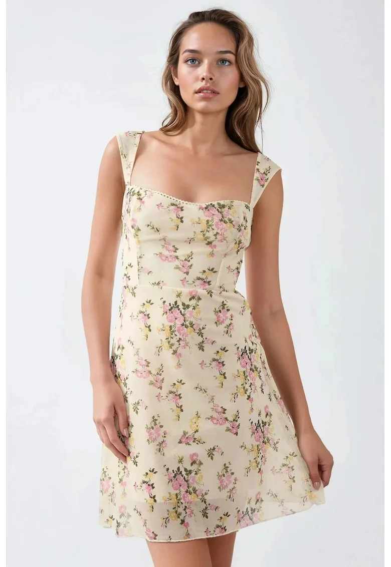 Rochie mini,  imprimeu, roz, tul