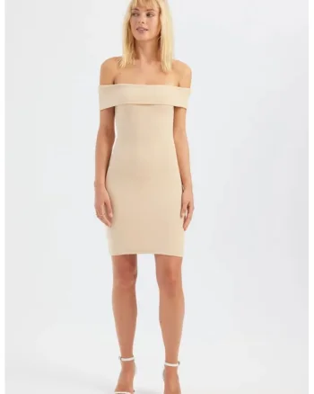 Rochie mini,  mulata, bej, textil