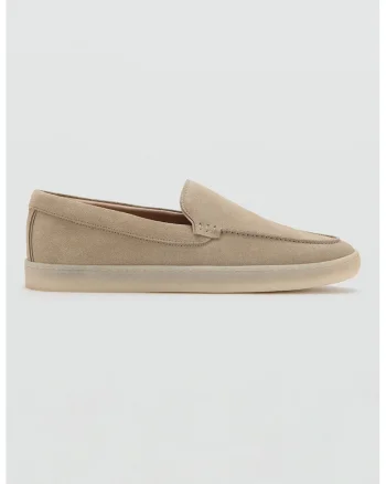 Pantofi de piele intoarsa cu varf rotund, Bej deschis