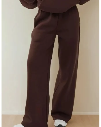 Pantaloni dama,  talie elastica, maro, bumbac