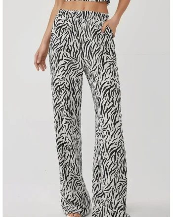 Pantaloni dama,  cu imprimeu zebra, elastici, multicolori, textil