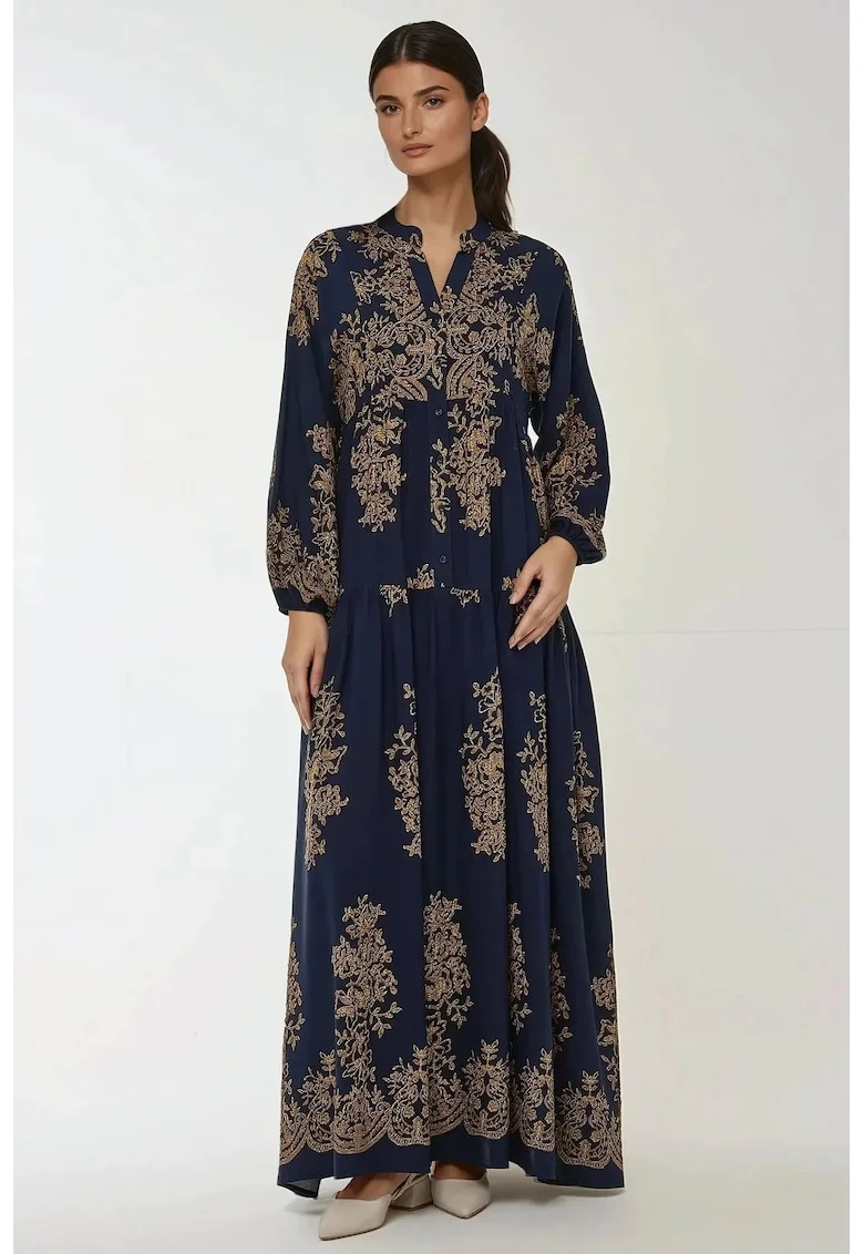 Rochie maxi,  imprimeu, albastra, viscoza
