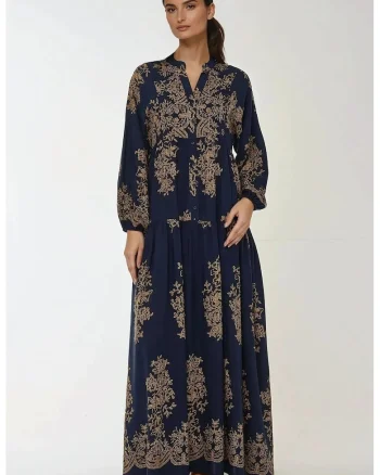 Rochie maxi,  imprimeu, albastra, viscoza