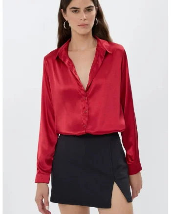 Camasa clasica dama,  satin, rosu