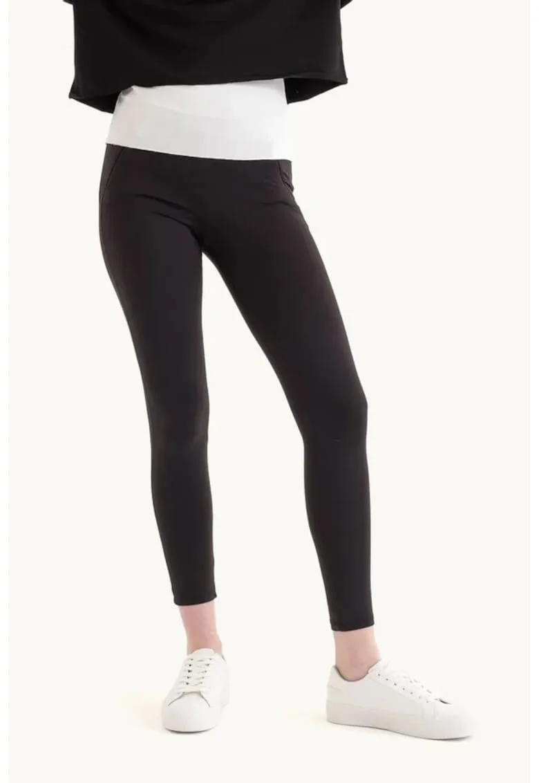 Colanti,  cu talie inalta si buzunar, negri, textil, Negru,