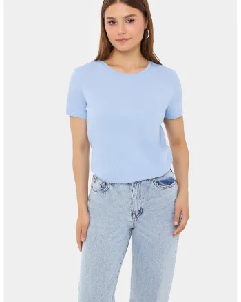 Tricou Femei  Guler Rotund, Maneca Scurta, Albastru, Bumbac