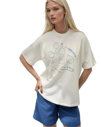 Tricou dama  bumbac, imprimeu supradimensionat, alb