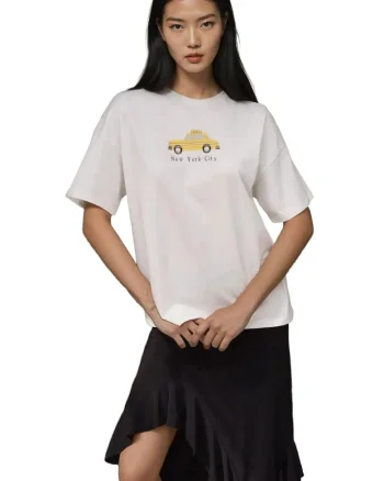 Tricou dama  bumbac, supradimensionat, galben/alb