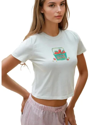 Tricou dama,  scurt, guler rotund, croiala regulata, alb, 100% bumbac
