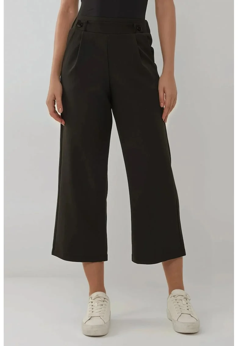 Pantaloni dama,  cu talie inalta, detalii nasturi, negru, textil