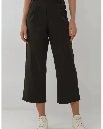 Pantaloni dama,  cu talie inalta, detalii nasturi, negru, textil