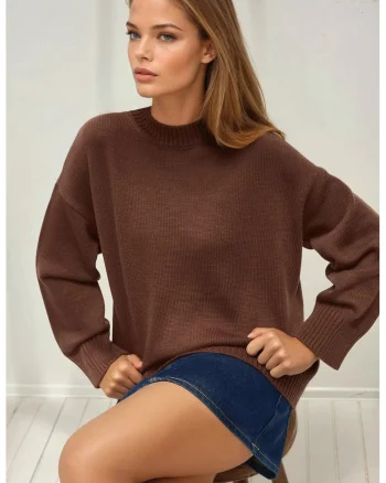 Pulover dama  guler rotund, maro, tricot