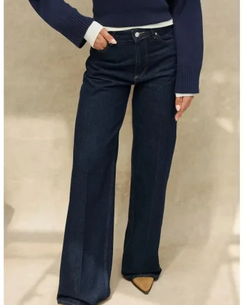 Blugi dama  Wide Leg, albastru inchis, denim, talie normala