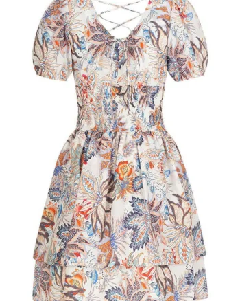 Rochie cu imprimeu floral si maneci bufante, Multicolor