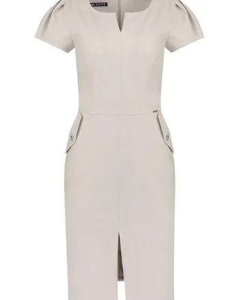 Rochie cambrata cu slit frontal, Bej